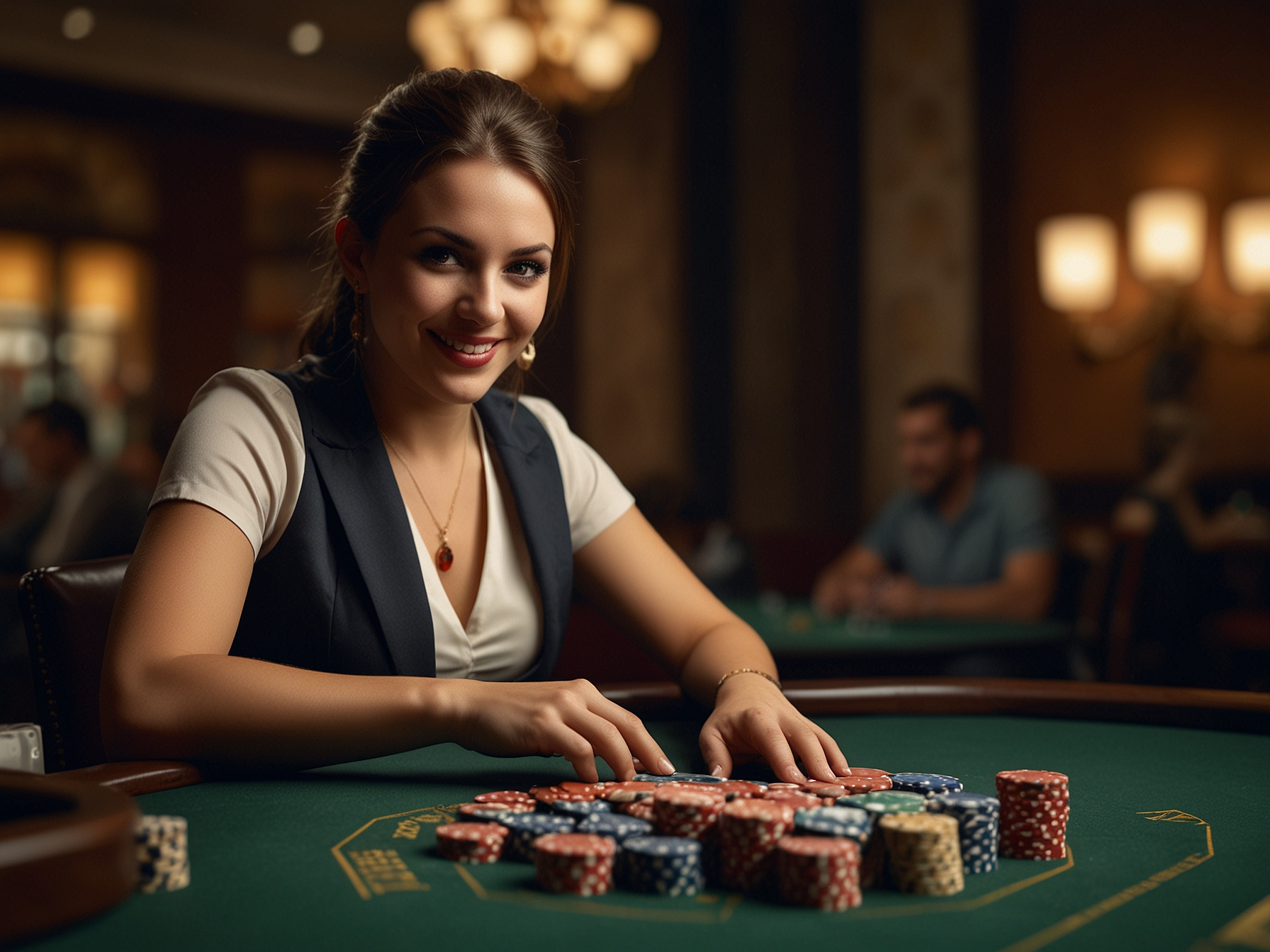 Celebrating casino player with chips and cards